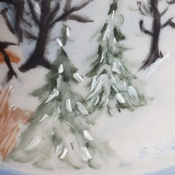 2 Vtg Signed Hand Painted BELLs Miniature Art. Porcelain Bisque. Country Cottage - Picture 2 of 14